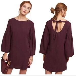 Anthropologie M Plum Purple & Stone Bell Sleeve Tunic Dress